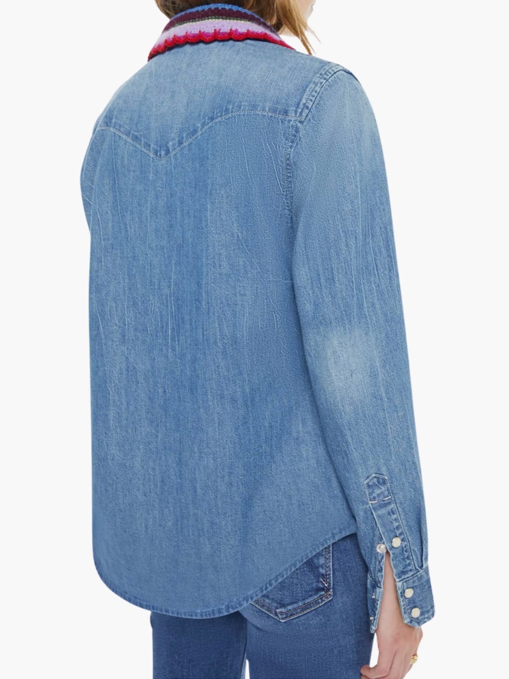 MOTHER The Collar Club Denim Shirt Jacket with Removable Crochet Collar New! - Picture 2 of 15